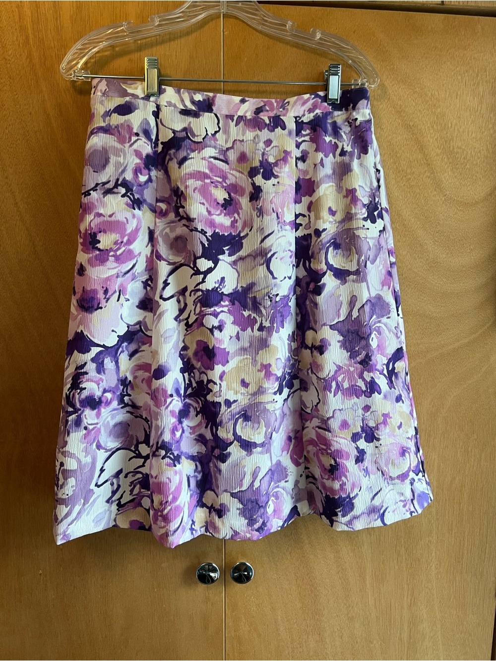 Alfred Dunner Purple and White Floral A-Line Skirt